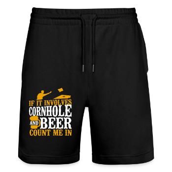 Joueur de sac de haricots de l’équipe Cornhole - Short de jogging bio TRAINER Stanley/Stella unisexe - noir - Devant - Nik (191cm) & Marisol (170cm)