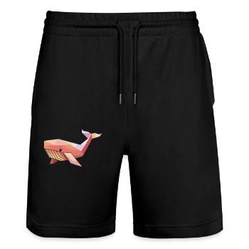 Art de la baleine de style origami pour les amoureux de la mer - Short de jogging bio TRAINER Stanley/Stella unisexe - noir - Devant - Nik (191cm) & Marisol (170cm)