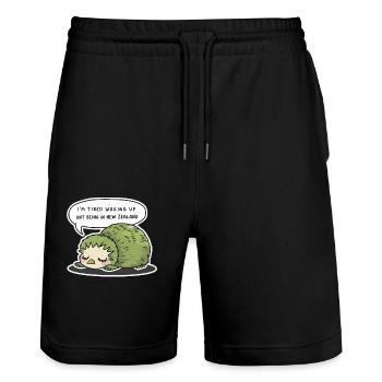 Ich Bin Müde, Aufzuwachen Nicht In Neuseeland - - Stanley/Stella Unisex Bio Joggingshorts Trainer  - Schwarz - Vorne - Nik (191cm) & Marisol (170cm)