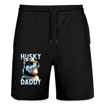 Husky Daddy Dad Vatertag Herrchen Papa Huskys - Stanley/Stella Unisex Bio Joggingshorts Trainer  - Schwarz - Vorne - Nik (191cm) & Marisol (170cm)