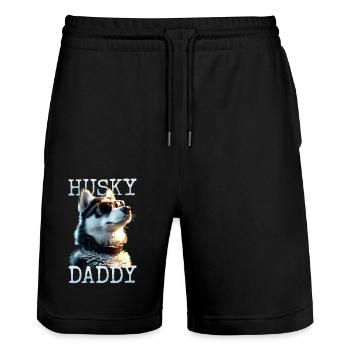Husky Daddy Dad Vatertag Herrchen Papa Huskys - Stanley/Stella Unisex Bio Joggingshorts Trainer  - Schwarz - Vorne - Nik (191cm) & Marisol (170cm)
