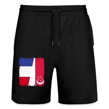 Singapur Frankreich - Stanley/Stella Unisex Bio Joggingshorts Trainer  - Schwarz - Vorne - Nik (191cm) & Marisol (170cm)