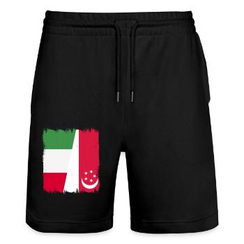 Singapore Italy - Stanley/Stella Trainer Unisex Organic Jogging Shorts - black - Front - Nik (191cm) & Marisol (170cm)