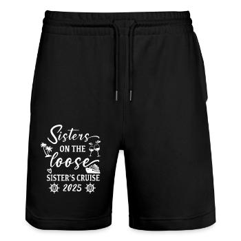 Schwestern On The Loose Schwestern-kreuzfahrt 2025 - Stanley/Stella Unisex Bio Joggingshorts Trainer  - Schwarz - Vorne - Nik (191cm) & Marisol (170cm)