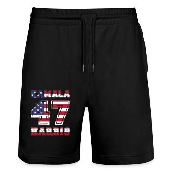 Kamala Harris, 47e présidente des États-Unis - Short de jogging bio TRAINER Stanley/Stella unisexe - noir - Devant - Nik (191cm) & Marisol (170cm)