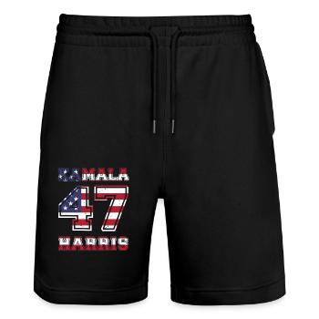 Kamala Harris, 47e présidente des États-Unis - Short de jogging bio TRAINER Stanley/Stella unisexe - noir - Devant - Nik (191cm) & Marisol (170cm)