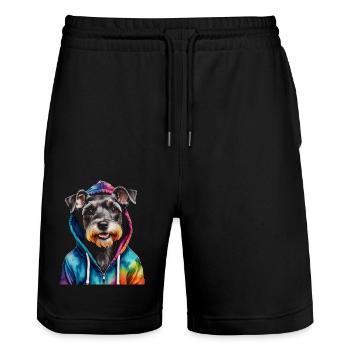 Zwergschnauzer Hoodie Hund Lustig Tier Print - Stanley/Stella Unisex Bio Joggingshorts Trainer  - Schwarz - Vorne - Nik (191cm) & Marisol (170cm)