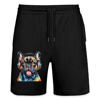 Bouledogue Français Casque Frenchie Dog - Short de jogging bio TRAINER Stanley/Stella unisexe - noir - Devant - Nik (191cm) & Marisol (170cm)