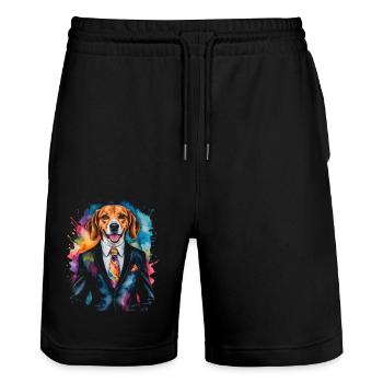 Beagle Anzug Hund Bunt Lustig Tier Design Print - Stanley/Stella Unisex Bio Joggingshorts Trainer  - Schwarz - Vorne - Nik (191cm) & Marisol (170cm)