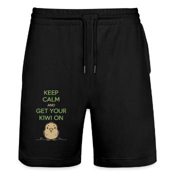 New Zealand Souvenir: Keep Calm And Get Your Kiwi - Stanley/Stella Trainer Unisex Organic Jogging Shorts - black - Front - Nik (191cm) & Marisol (170cm)