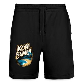 Koh Samui souvenir beach and palm trees - Stanley/Stella Trainer Unisex Organic Jogging Shorts - black - Front - Nik (191cm) & Marisol (170cm)