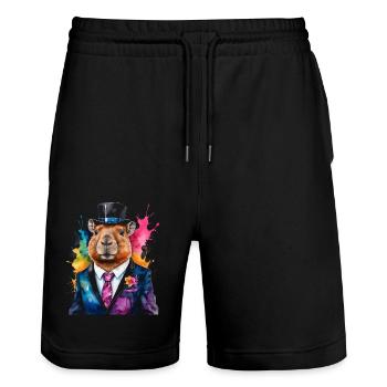 Capybara Anzug Capy Bunt Tier Design Print - Stanley/Stella Unisex Bio Joggingshorts Trainer  - Schwarz - Vorne - Nik (191cm) & Marisol (170cm)