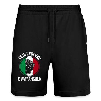 Italy Italian Vaffanculo - Stanley/Stella Trainer Unisex Organic Jogging Shorts - black - Front - Nik (191cm) & Marisol (170cm)