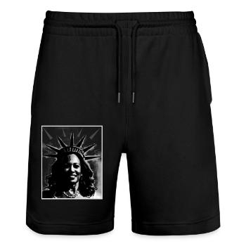 Kamala harris retro vintage - Stanley/Stella Trainer Unisex Organic Jogging Shorts - black - Front - Nik (191cm) & Marisol (170cm)