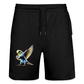 Drôle Dabbing Perruche Oiseau Amoureux des animaux - Short de jogging bio TRAINER Stanley/Stella unisexe - noir - Devant - Nik (191cm) & Marisol (170cm)