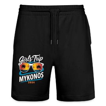 Girls Trip Mykonos 2024 - Stanley/Stella Unisex Bio Joggingshorts Trainer  - Schwarz - Vorne - Nik (191cm) & Marisol (170cm)