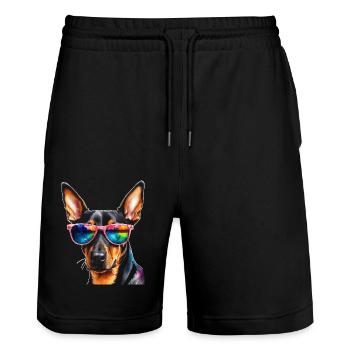 Doberman Sunglasses Dog Funny Design Print - Stanley/Stella Trainer Unisex Organic Jogging Shorts - black - Front - Nik (191cm) & Marisol (170cm)