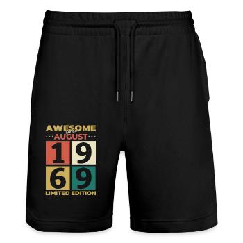55th Birthday Original August 1969 Born 1969 - Stanley/Stella Trainer Unisex Organic Jogging Shorts - black - Front - Nik (191cm) & Marisol (170cm)