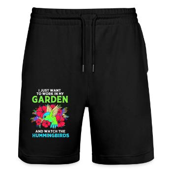 Hummingbird - Stanley/Stella Trainer Unisex Organic Jogging Shorts - black - Front - Nik (191cm) & Marisol (170cm)