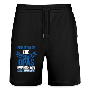 greek grandpa grandfather Greece - Stanley/Stella Trainer Unisex Organic Jogging Shorts - black - Front - Nik (191cm) & Marisol (170cm)