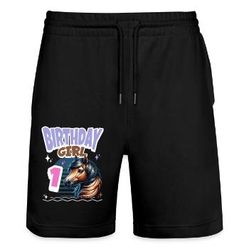 Pferd 1. Geburtstag Mädchen Kinder - Stanley/Stella Unisex Bio Joggingshorts Trainer  - Schwarz - Vorne - Nik (191cm) & Marisol (170cm)