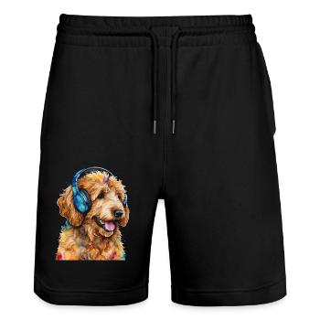 Goldendoodle Casque Chien Animal Design Imprimer - Short de jogging bio TRAINER Stanley/Stella unisexe - noir - Devant - Nik (191cm) & Marisol (170cm)