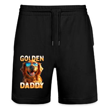 Golden Daddy Papa Père Fête des Pères Golden Retriever - Short de jogging bio TRAINER Stanley/Stella unisexe - noir - Devant - Nik (191cm) & Marisol (170cm)