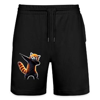 Fun Dabbing Red Panda Animal Lover Safari - Stanley/Stella Trainer Unisex Organic Jogging Shorts - black - Front - Nik (191cm) & Marisol (170cm)