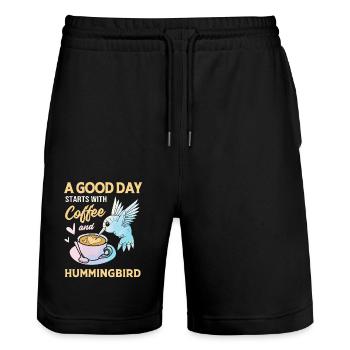 Hummingbird - Stanley/Stella Trainer Unisex Organic Jogging Shorts - black - Front - Nik (191cm) & Marisol (170cm)