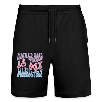 La maternité est mon ministère - Short de jogging bio TRAINER Stanley/Stella unisexe - noir - Devant - Nik (191cm) & Marisol (170cm)