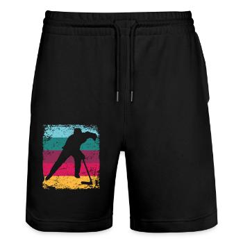 Ice Hockey Players Vintage Ice Hockey - Stanley/Stella Trainer Unisex Organic Jogging Shorts - black - Front - Nik (191cm) & Marisol (170cm)