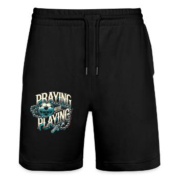Football Enthusiastic Competition Religious Coach - Stanley/Stella Trainer Unisex Organic Jogging Shorts - black - Front - Nik (191cm) & Marisol (170cm)