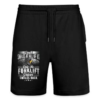 Forklift driver - Stanley/Stella Trainer Unisex Organic Jogging Shorts - black - Front - Nik (191cm) & Marisol (170cm)