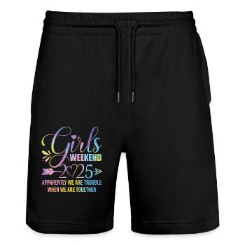 Voyage We Are Trouble Girls 2025 (Garantie du prix le plus bas) - Short de jogging bio TRAINER Stanley/Stella unisexe - noir - Devant - Nik (191cm) & Marisol (170cm)