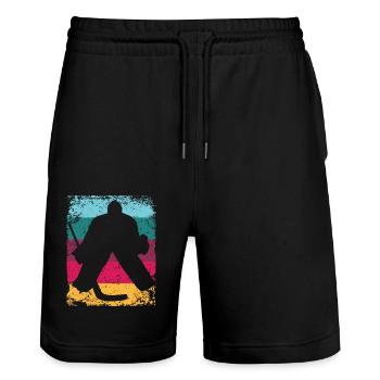 Ice Hockey Players Vintage Ice Hockey - Stanley/Stella Trainer Unisex Organic Jogging Shorts - black - Front - Nik (191cm) & Marisol (170cm)
