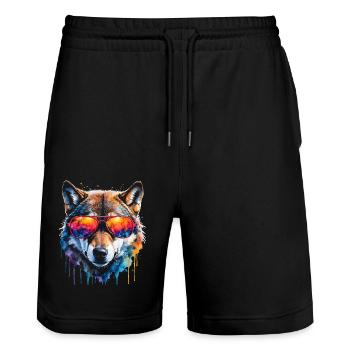 Lunettes de soleil loup Imprimé coloré Animal Design - Short de jogging bio TRAINER Stanley/Stella unisexe - noir - Devant - Nik (191cm) & Marisol (170cm)