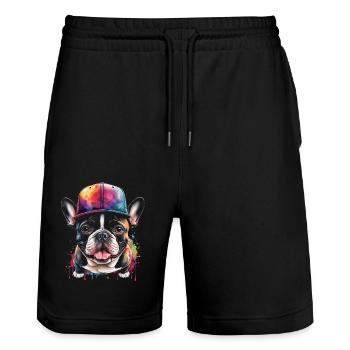 French Bulldog Snapback Cap Frenchie Dog - Stanley/Stella Trainer Unisex Organic Jogging Shorts - black - Front - Nik (191cm) & Marisol (170cm)