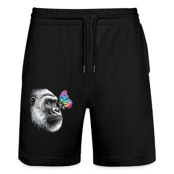 Gorilla Butterflies Animal Wildlife Zookeeper - Stanley/Stella Unisex Bio Joggingshorts Trainer  - Schwarz - Vorne - Nik (191cm) & Marisol (170cm)
