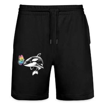 Orque, baleine, papillons, animal, fleur, illustration - Short de jogging bio TRAINER Stanley/Stella unisexe - noir - Devant - Nik (191cm) & Marisol (170cm)