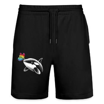 Orque, baleine, papillons, animaux, fleurs, illustration - Short de jogging bio TRAINER Stanley/Stella unisexe - noir - Devant - Nik (191cm) & Marisol (170cm)