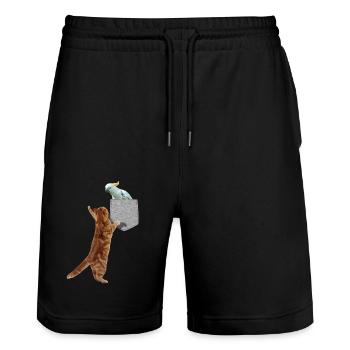 Chat Atteignant Le Cacatoès Dans Fausse Poche Imprimée - Short de jogging bio TRAINER Stanley/Stella unisexe - noir - Devant - Nik (191cm) & Marisol (170cm)