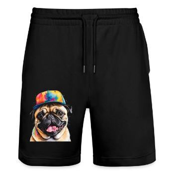 Carlin Snapback Cap Chien Coloré Drôle Design Imprimer - Short de jogging bio TRAINER Stanley/Stella unisexe - noir - Devant - Nik (191cm) & Marisol (170cm)