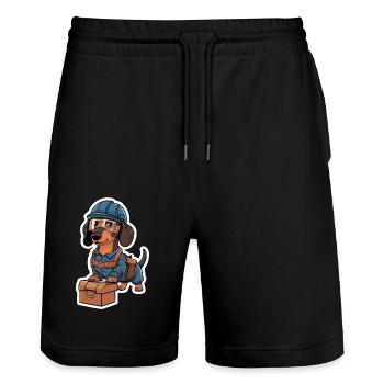 Dackel Im Kostüm Handwerker Dackel Mit - Stanley/Stella Unisex Bio Joggingshorts Trainer  - Schwarz - Vorne - Nik (191cm) & Marisol (170cm)