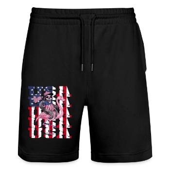 Faultier Flamingo American Pride Patriotic USA - Stanley/Stella Unisex Bio Joggingshorts Trainer  - Schwarz - Vorne - Nik (191cm) & Marisol (170cm)