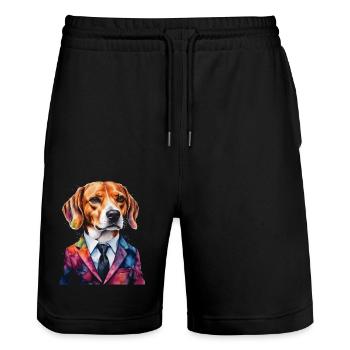 Beagle Anzug Hund Bunt Lustig Tier Design Print - Stanley/Stella Unisex Bio Joggingshorts Trainer  - Schwarz - Vorne - Nik (191cm) & Marisol (170cm)