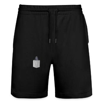 Gorilla In Your Pocket T-Shirt. Funny Peeking Ape - Stanley/Stella Trainer Unisex Organic Jogging Shorts - black - Front - Nik (191cm) & Marisol (170cm)
