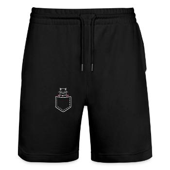 Kitten In My Pocket T-Shirt - Funny Cute Cat Lover - Stanley/Stella Trainer Unisex Organic Jogging Shorts - black - Front - Nik (191cm) & Marisol (170cm)