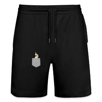 Falsches Nymphensittich-Vogel-T-Shirt mit Tasche - Funny Bird - Stanley/Stella Unisex Bio Joggingshorts Trainer  - Schwarz - Vorne - Nik (191cm) & Marisol (170cm)