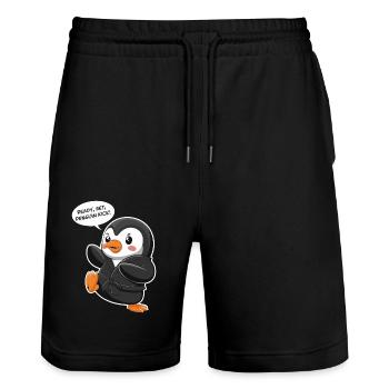 Ready, Set, Penguin Kick! Cute Penguin - Stanley/Stella Trainer Unisex Organic Jogging Shorts - black - Front - Nik (191cm) & Marisol (170cm)