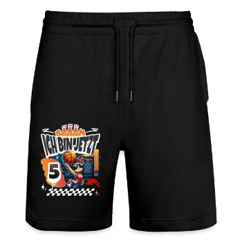 Basketball Bääm Ich Bin Jetzt 5. Geburtstag - Stanley/Stella Unisex Bio Joggingshorts Trainer  - Schwarz - Vorne - Nik (191cm) & Marisol (170cm)